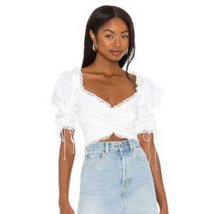 NWT White Smocked Eyelet Lace Puff Sleeve Crop Top from Urban Outfitters